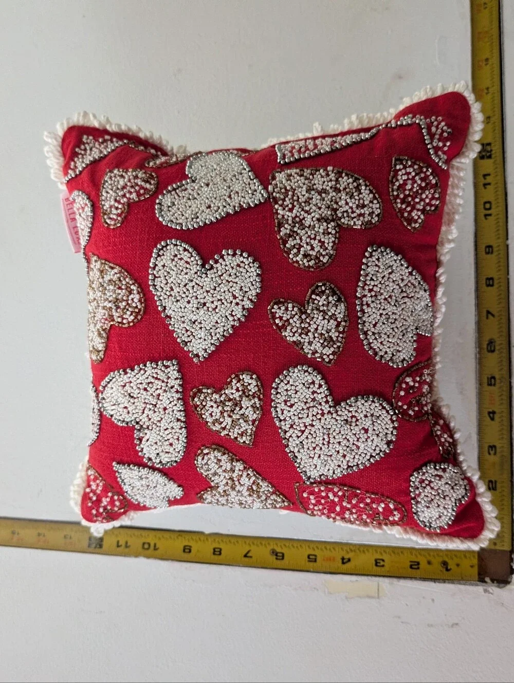 Bella Lux Beaded Heart Valentine's Throw Pillow 12